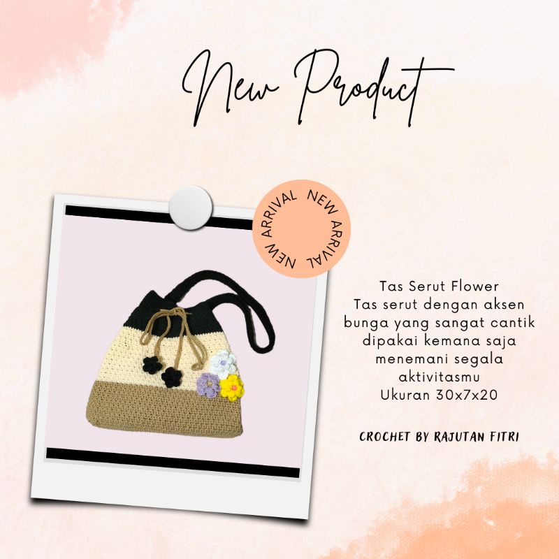 Tas Serut Flower Tas Rajut Selempang Tas Rajut Tas Wanita Tas Serut Tas Selempang