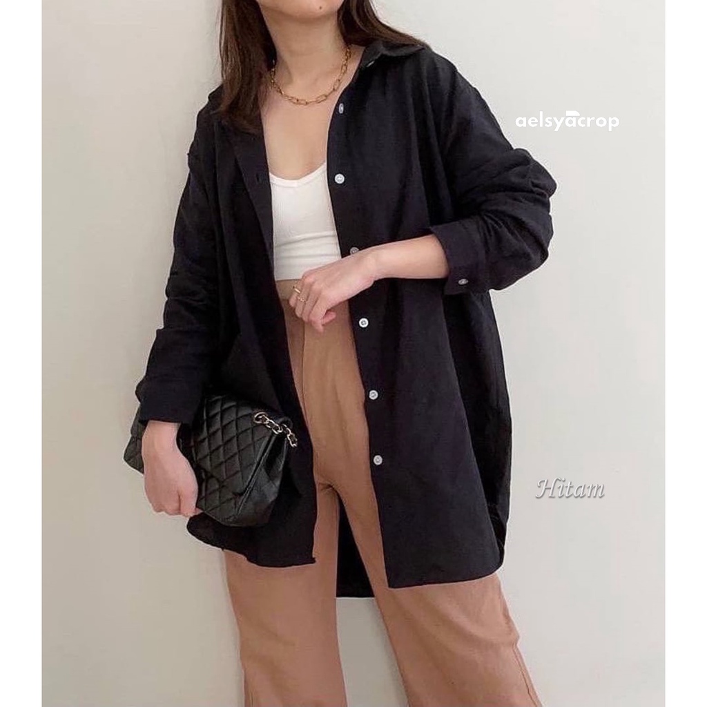 Kemeja Linen-Oversized Shirt-Kemeja Oversize Linen Wanita-Atasan Wanita Lengan Panjang