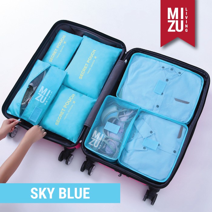 SECRET POUCH Travel Packing Cubes 7in1 Storage Pouch POLOS-SKY Blue