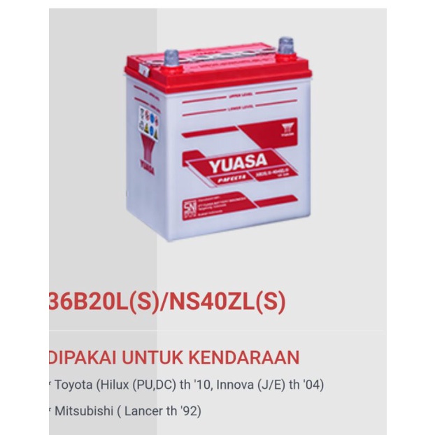 Aki Yuasa Ns40ZLS Pafecta basah mobil Etios