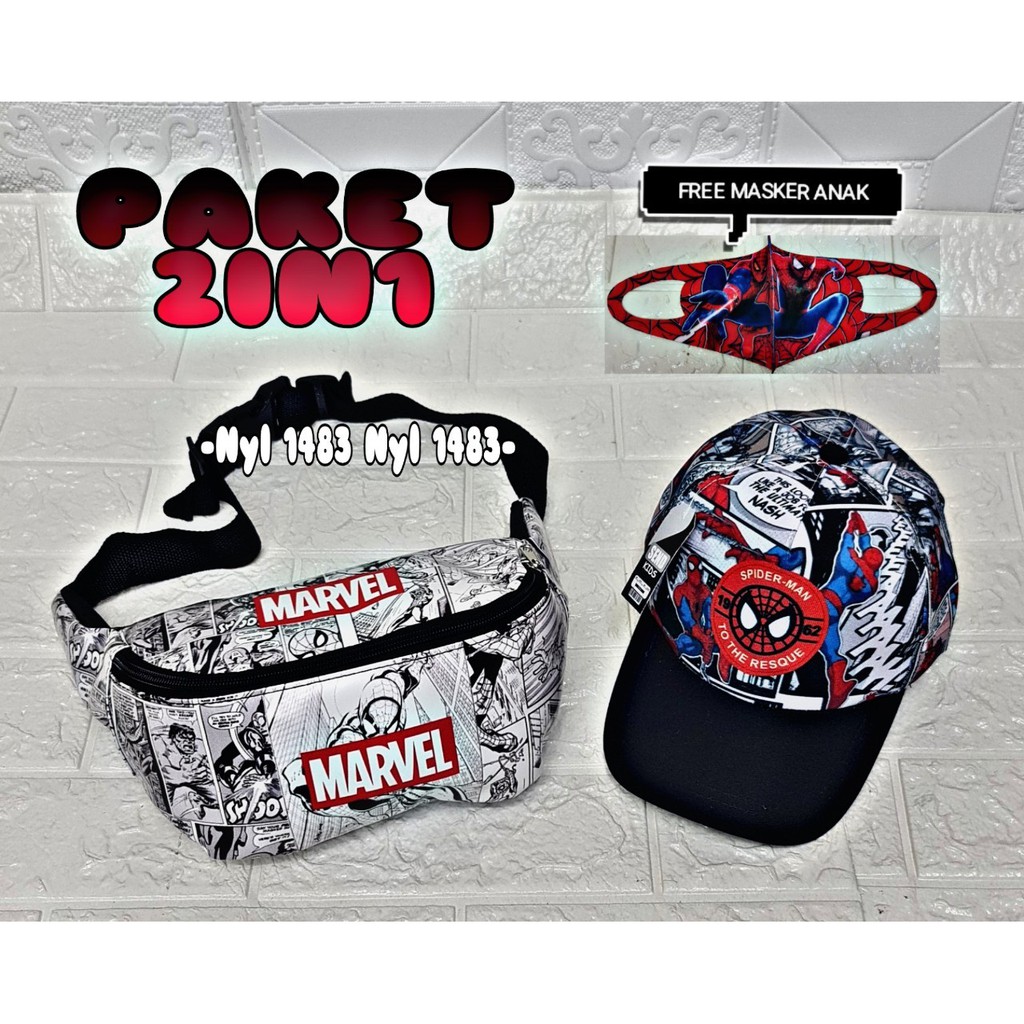 [BISA COD] NSTORE_15 PAKET 2 IN 1 WAISTBAG &amp; TOPI ,WAISTBAG ANAK LAKI LAKI LAKI,TAS SELEMPANG ANAK