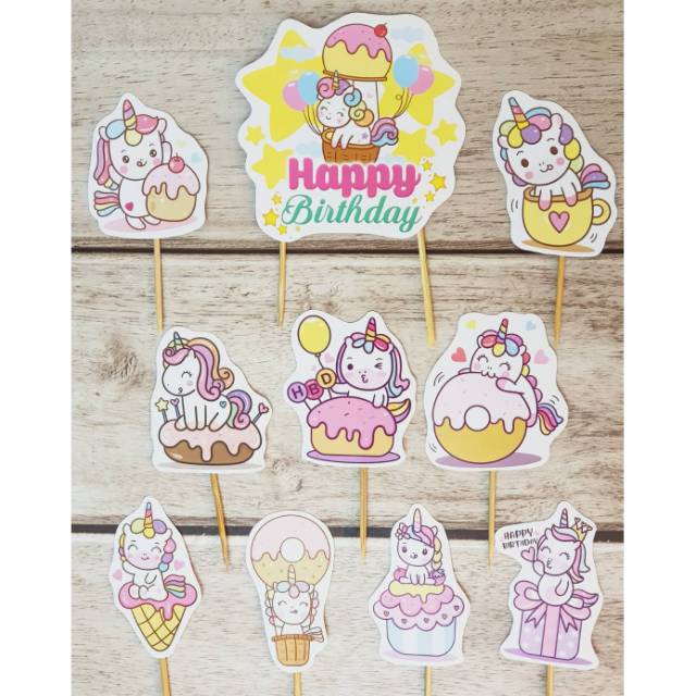 Unicorn Birthday Cake Topper Cupcake Pudding Tumpeng Hampers Hiasan Lucu Imut Kawaii Pink Rainbow Mu