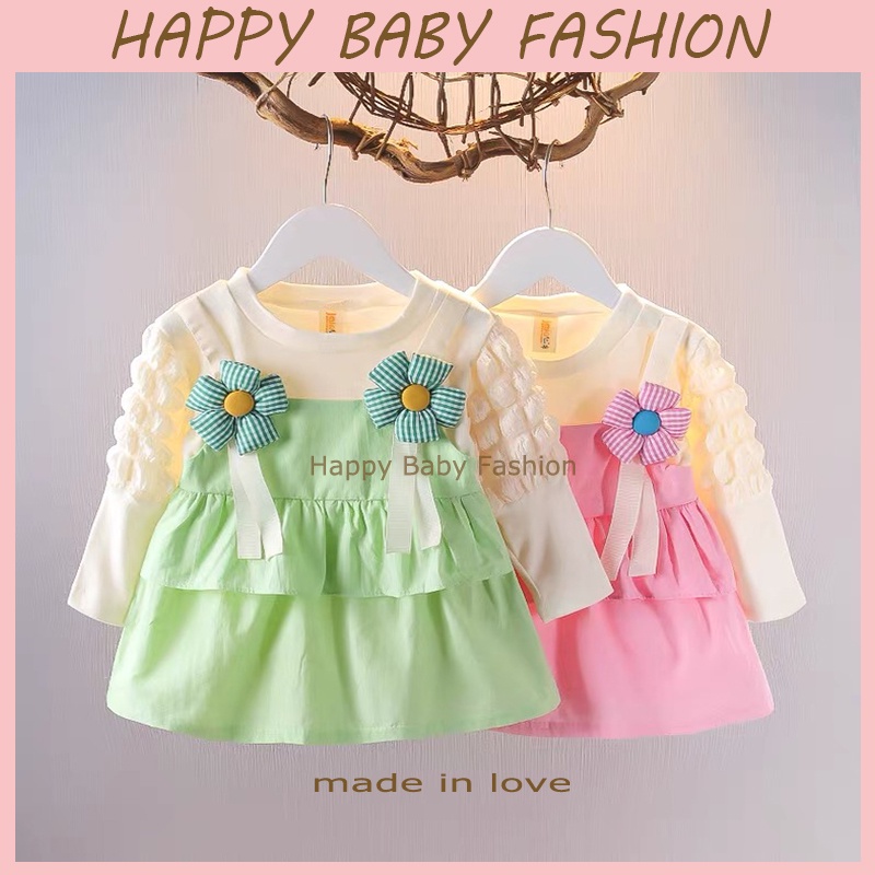 【Happy Baby】0-4Tahun QZ-94  Dress  anak perempuan/Gaun putri lengan panjang  Fashion Anak