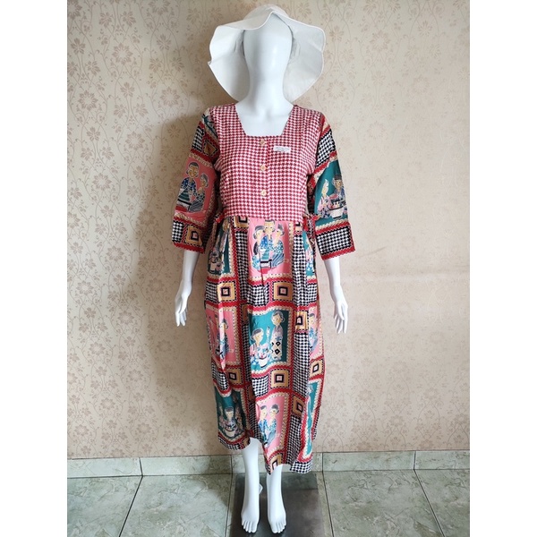 DASTER DRESS ETNIK KEKINIAN KOTAK2 PINGGANG SERUT