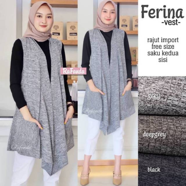 Ferina Vest, VEST/OUTER RAJUT WANITA SUPER CANTIK BAHAN RAJUT IMPORT LD 100-110 TERMURAH TERLARIS OOTD