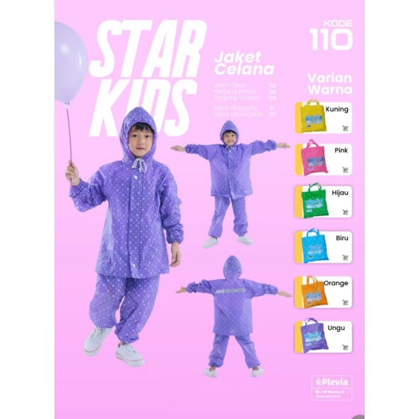 Jas hujan anak baju celana plevia star kid 110