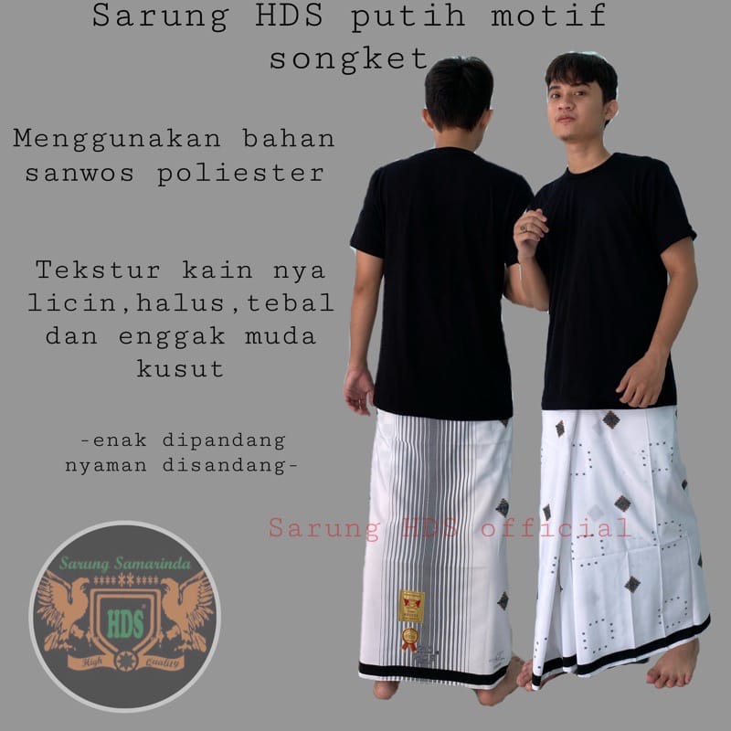 sarung HDS putih motif songket/SARUNG DEWASA/ SARUNG SANTRI