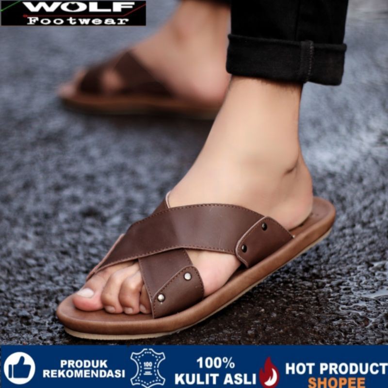 XMIN BROWN Sandal pria kulit asli cevany original handmade sandal jepit kulit pria bisa COD