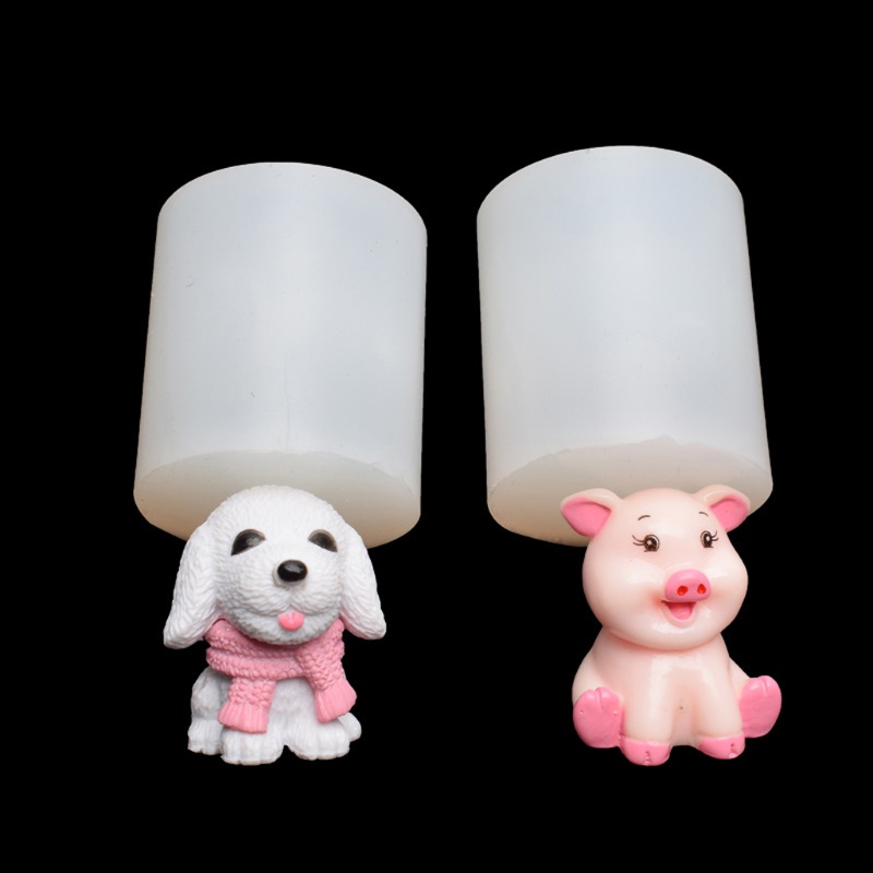 Siy 2pcs / Set Cetakan Resin Epoksi Bahan Silikon Desain Anjing / Babi 3d Ukuran Mini Handmade Untuk Perhiasan