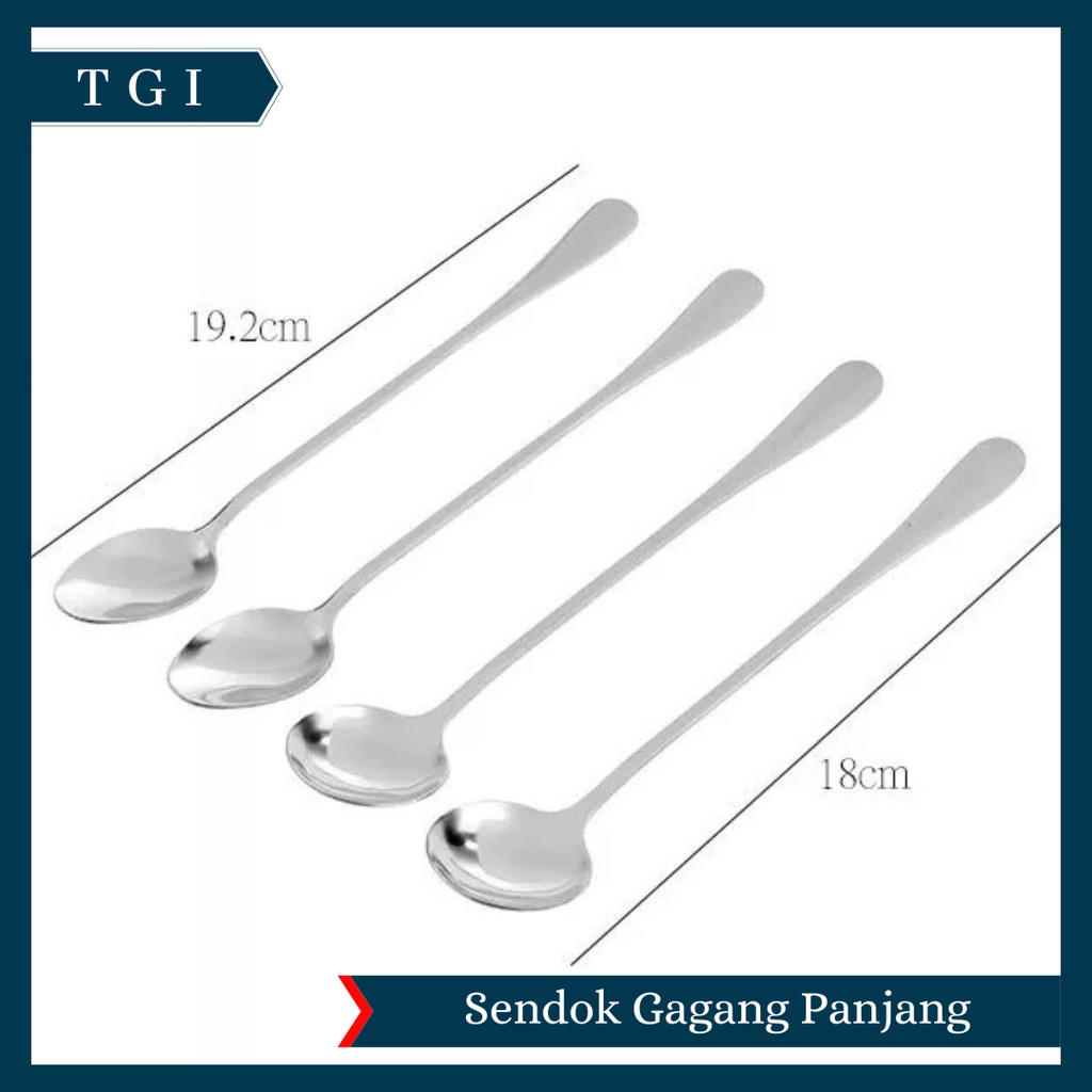 TGI - SENDOK STAINLESS PANJANG OVAL &amp; BULAT / SENDOK ES KOPI PANJANG / SENDOK ADUK MINUMAN PENGADUK KOPI TEH COCKTAIL GAGANG PANJANG STAINLESS STEEL / SENDOK SIRUP / SENDOK CAFE