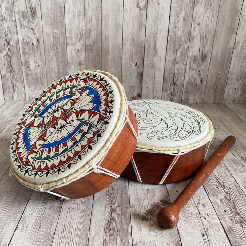 Alat musik Pukul Tambur Bali Kulit Asli Diameter 20cm Mainan Anak Tradisional Bonus Stik