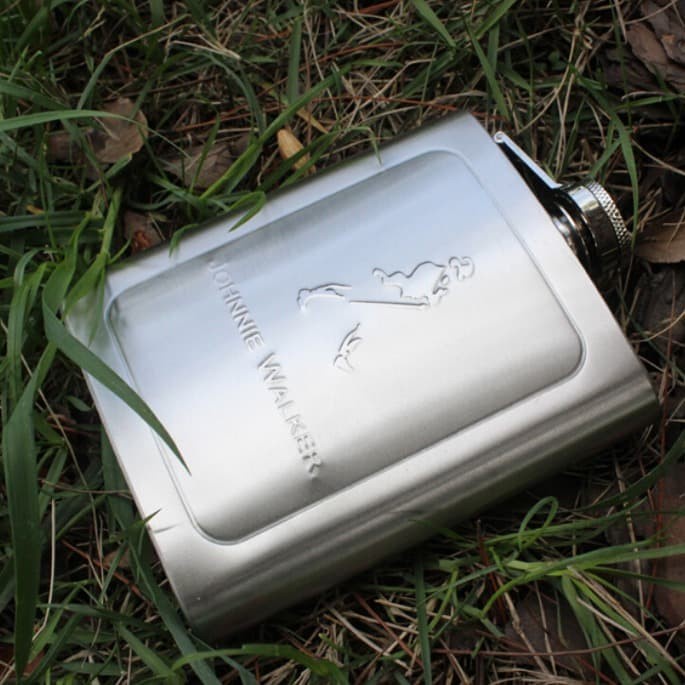 Botol Minum Stainless Steel Hip Flask Johnnie Walker 7 Oz - Silver