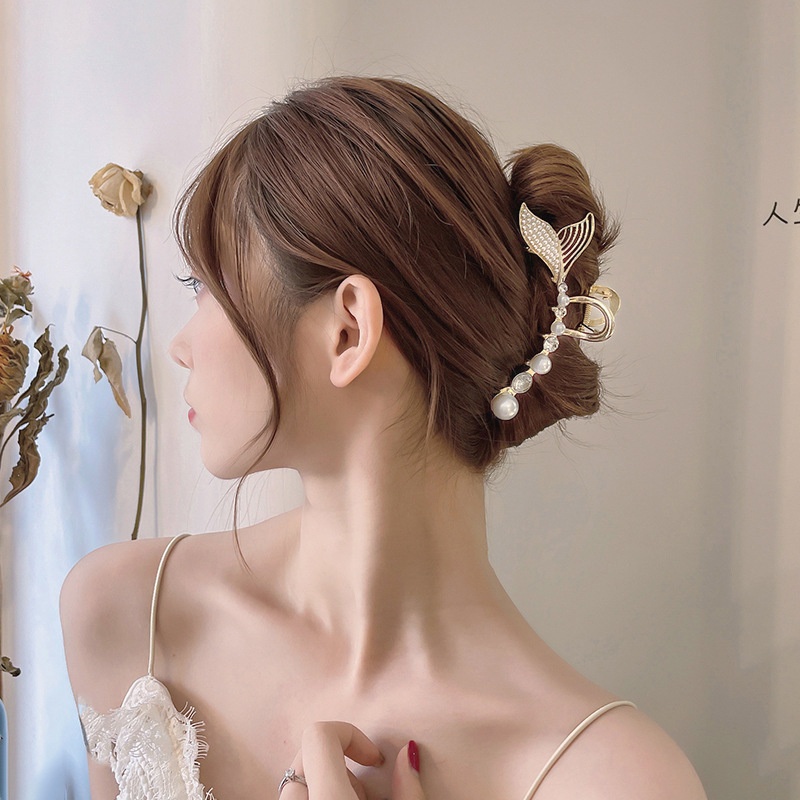 Korean Pearl Fishtail Claw Clips Fashion Metal Hair Clip Temperament Hair Clamps Women Hair Accessories