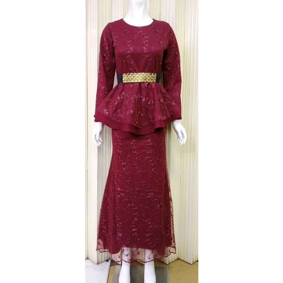 Kathryn collection #202, gamis peplum duyung scuba Import premium kombinasi tile bordir mutiara free belt
