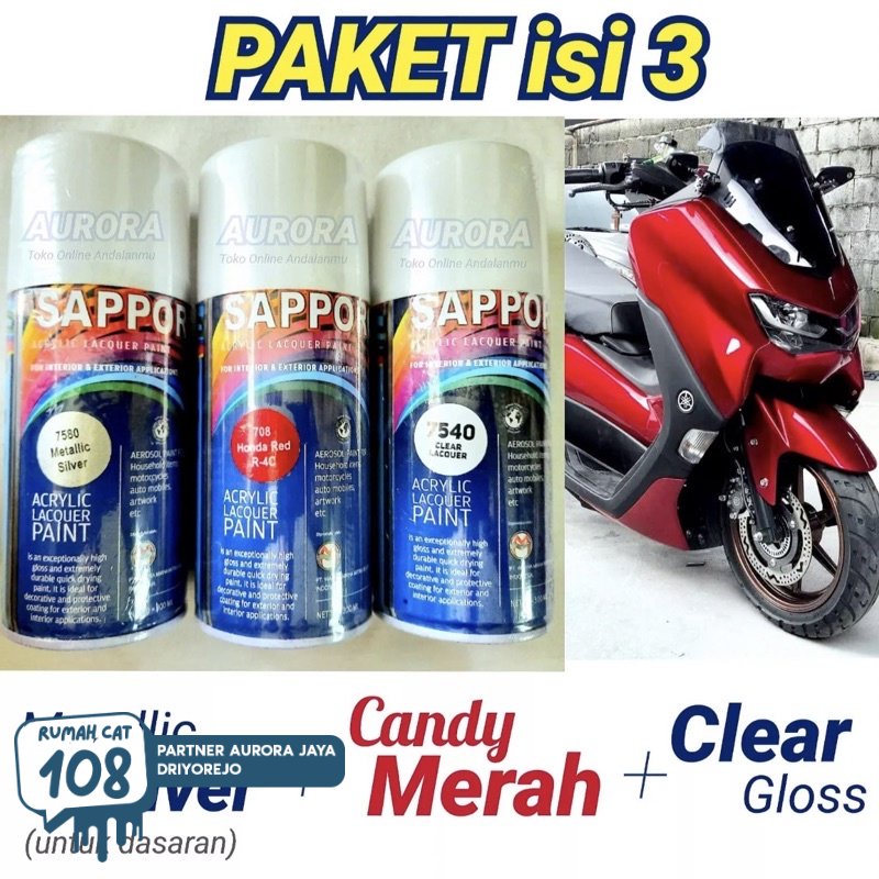 

Rumah Cat - PAKET SAPPORO CANDY MERAH 708 HONDA RED R-4C candytone kenditon kendi trasparan saporo pilok pilox pylox cat semprot motor mobil sepeda | Rumah Cat Mobil dan Motol