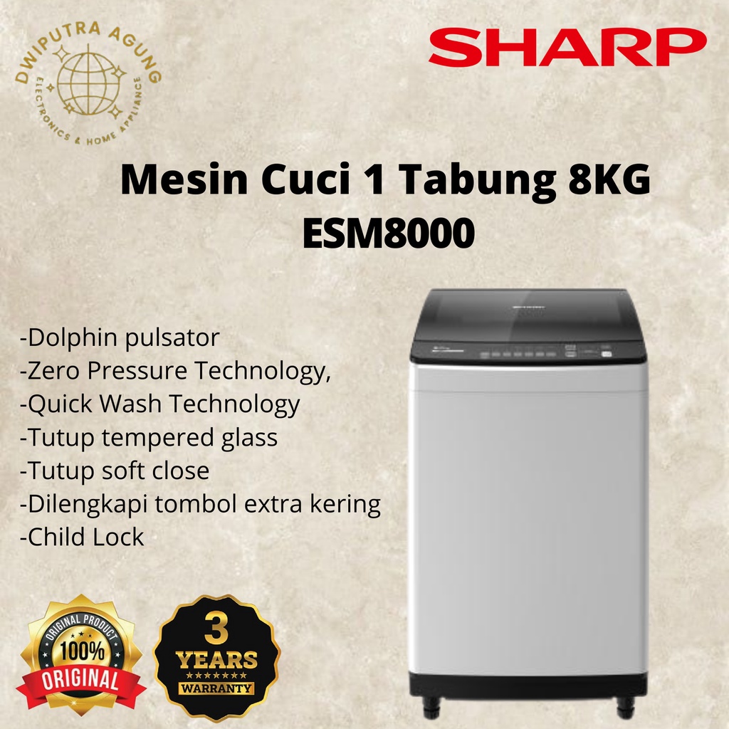 MESIN CUCI SHARP ESM 8000 8 KG 1 TABUNG ESM8000 TOP LOADING