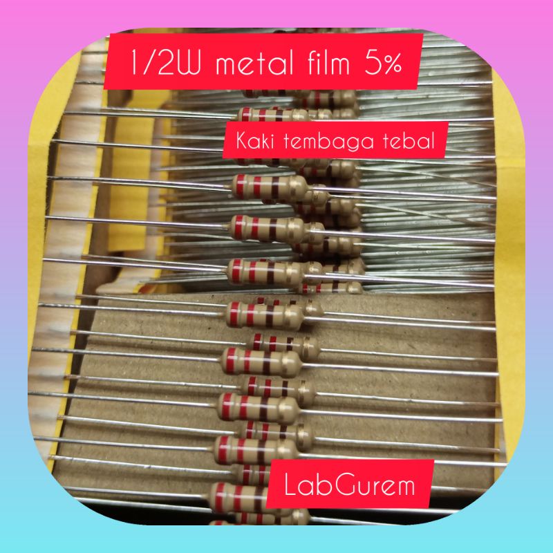 Resistor s  1/2w 4K7 ohm 10pc CARBON film taiwan kaki tebal tembaga tidak nempel magnet