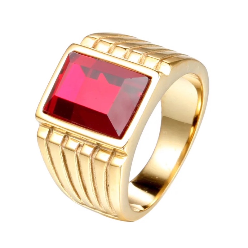 Cincin Red Rubi Ruby Merah Cubic Zirconia Gold Titanium Original Anti Luntur dan Karat