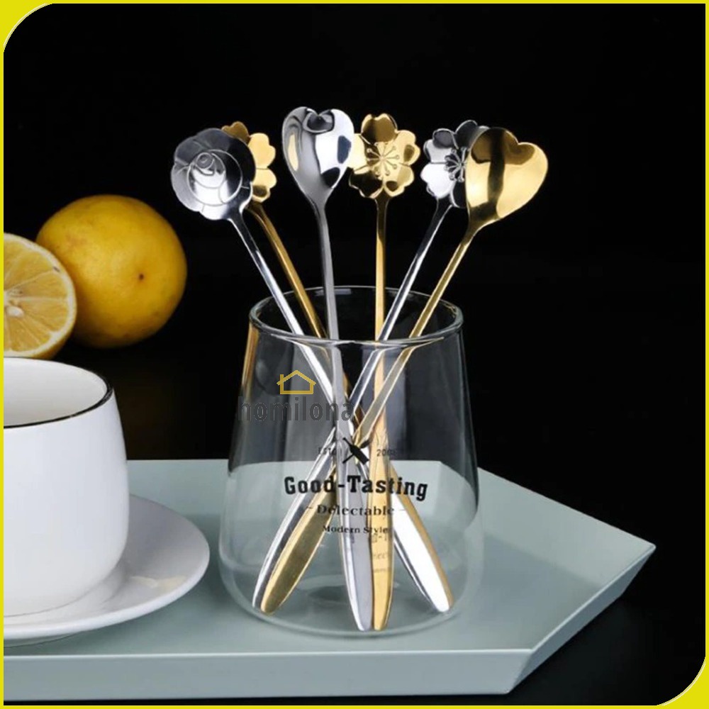 Sendok Teh Gagang Panjang Long Handled Tea Spoon Stainless Steel Petal Heart - BLEXPRET TC49 - Silver Gold