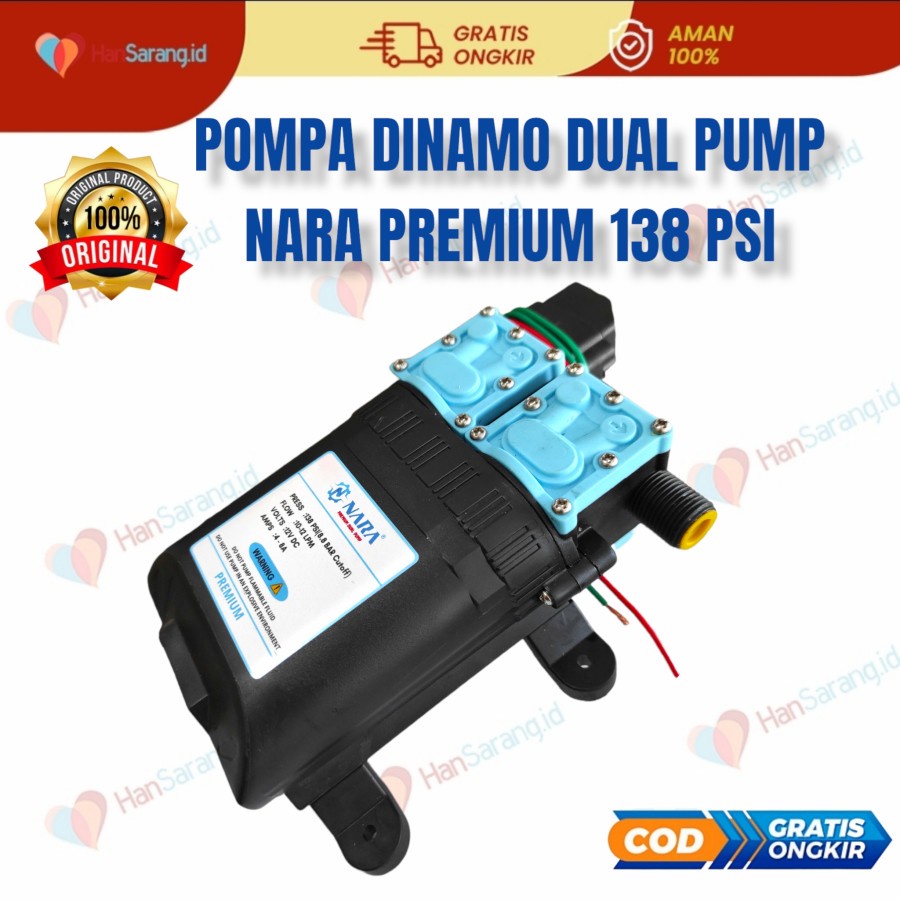 Dinamo pompa air steam double pump hiu 12v 8a