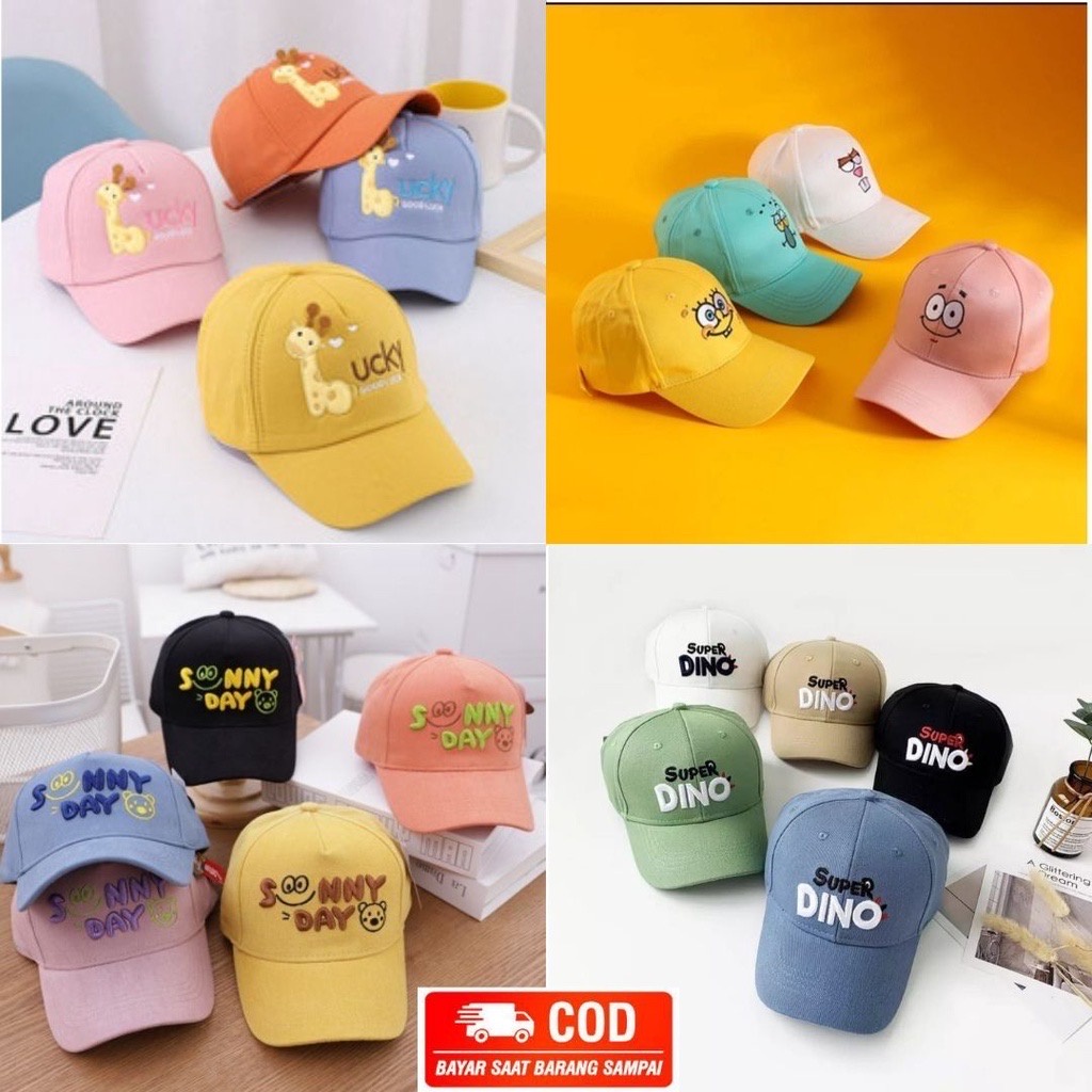 TERLARIS Topi Anak Laki Laki Perempuan Usia 2-10 Tahun Baseball Karakter Super Dino Jerapah Good Lucky Sunny Day Just Do It Terbaru Termurah Terlaris HS