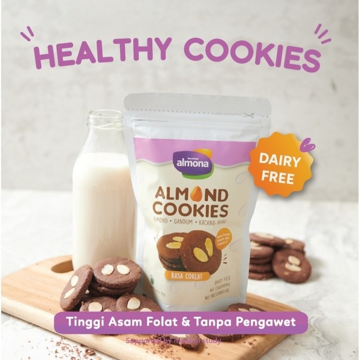 Almona Almond Cookies Rasa Cokelat 100gr Snack Sehat Almona WHS