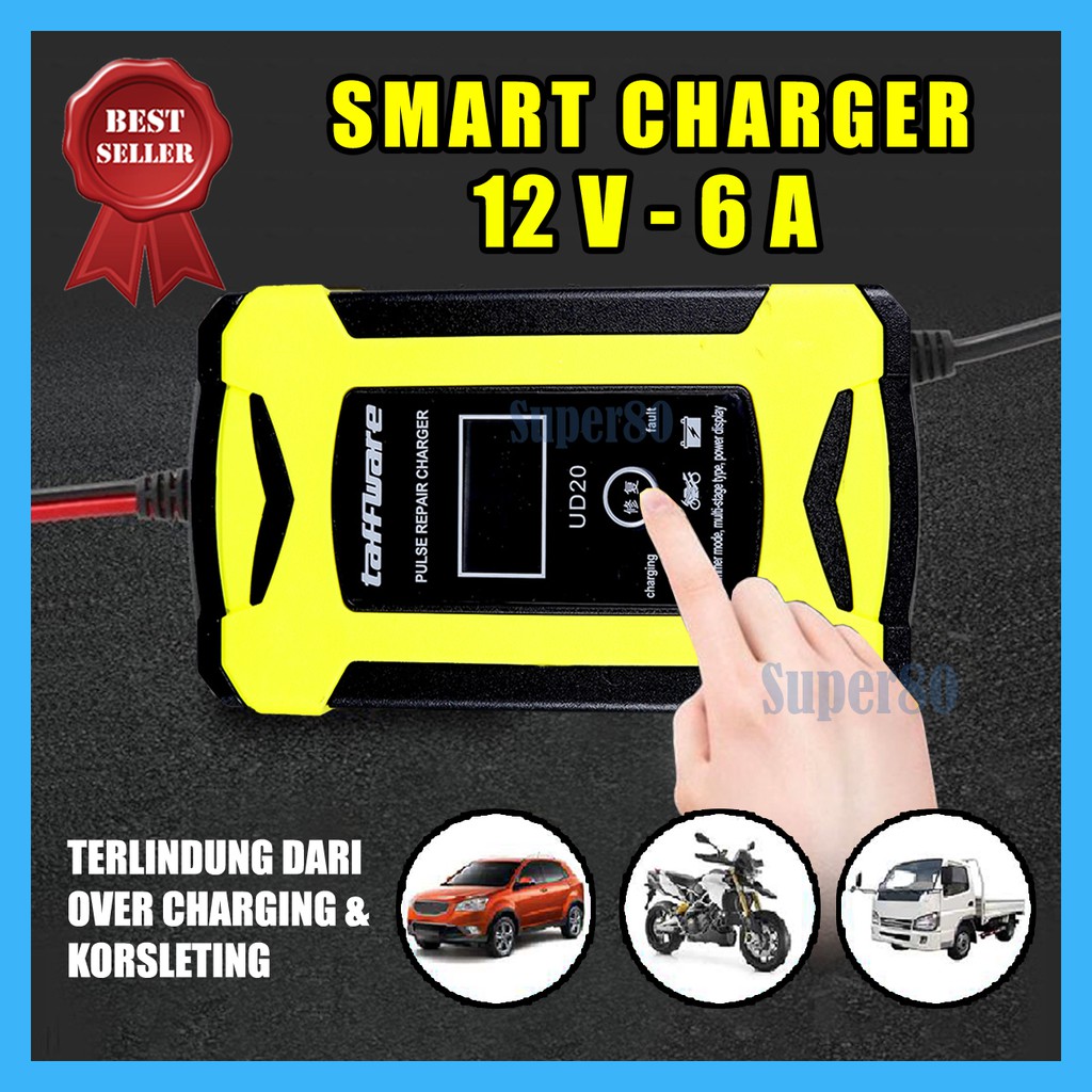 Alat Cas Aki 12V 6A / 20A Otomatis Charger Accu Sepeda Motor Mobil Casan Portable 6 - 20 Ampere