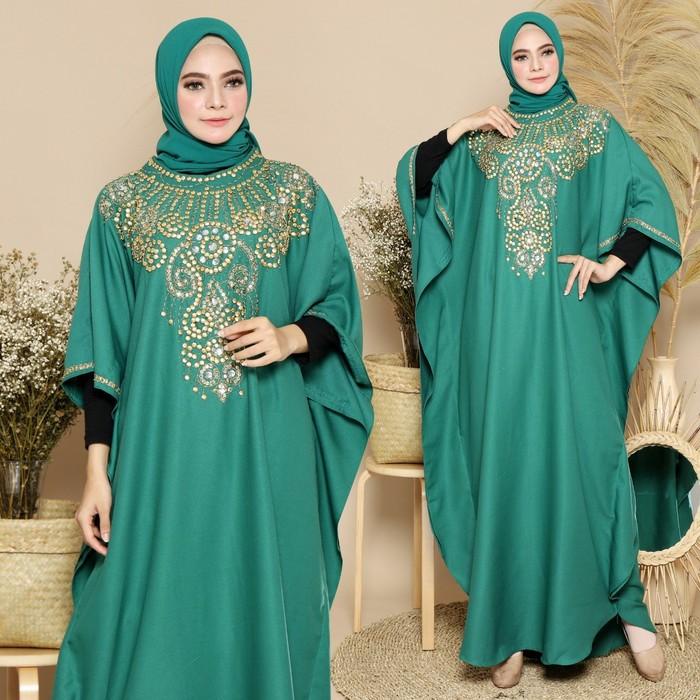 Baju Gamis Muslim Wanita Modern Kaftan Versa Hijau Botol Terbaru