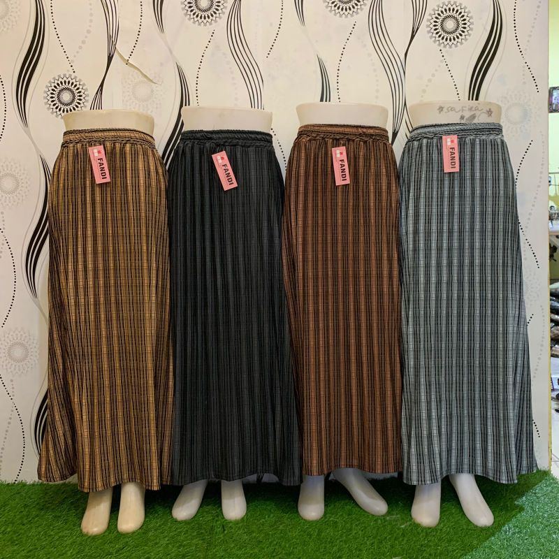 ROK STANDAR SPANDEK WOLL MOTIF SALUR PLISKET/ROK PANJANG MOTIF WANITA