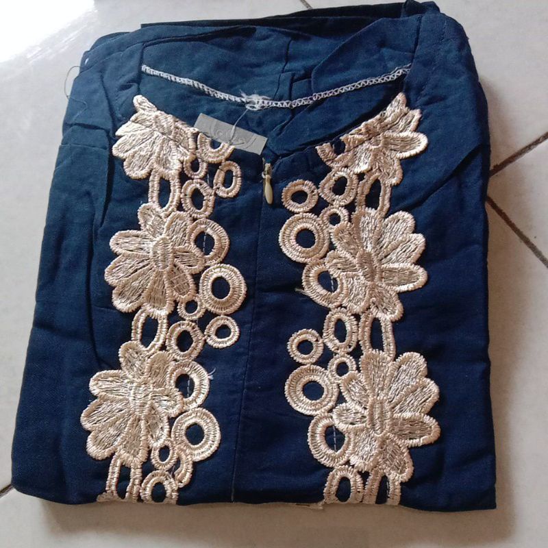 DASTER ARAB TUNIK LULU JUMBO LD 125 standar ld 110 renda full muter-Navy