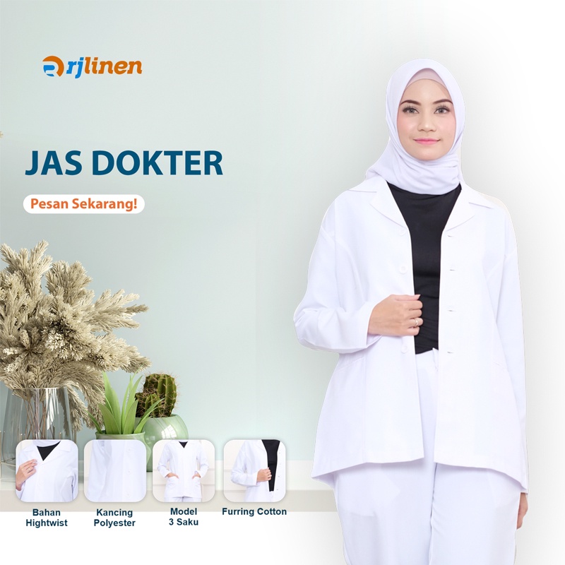 Jas Baju Dokter Pria Wanita Rumah Sakit Klinik Lengan Pendek dan Panjang RjLinen