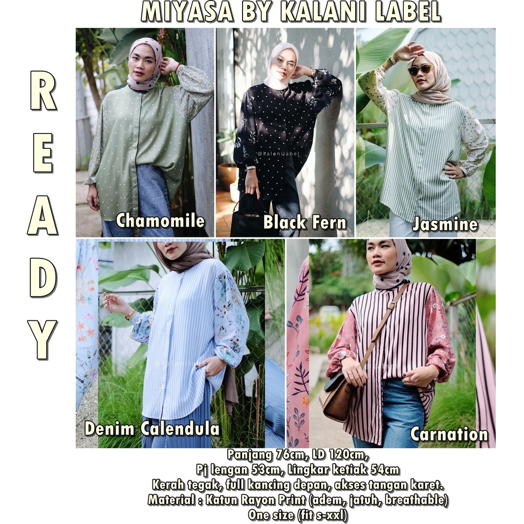 MIYASA KALANI LABEL CHAMOMILE, BLACK FERN, CARNATION, DENIM CALENDULA, JASMINE, HONEY MOCCA