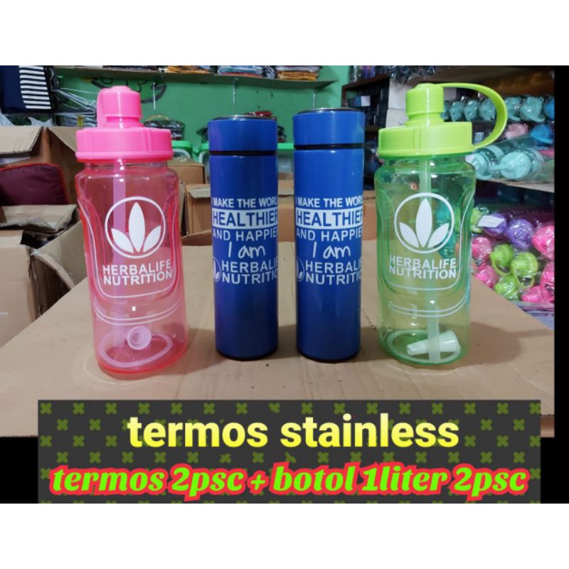 PROMOPROMOPROMO BOTOL MINUM HERBALIFE/BOTOL 1LITER 2PSC+TERMOS STINLESS 2PSC 100RB 4PSC