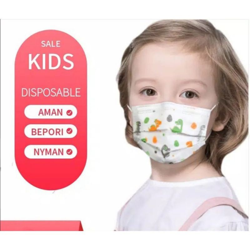 Masker DISPOSABLE ANAK 3 PLY  MOTIF 1 Box isi 50pc