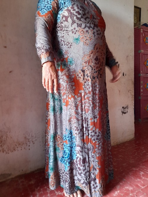 Venya Maxy Gamis Motif Batik Bahan Calvin Jeans Melar Adem Allsize Ld 105 Panjang 136-140 No Busui