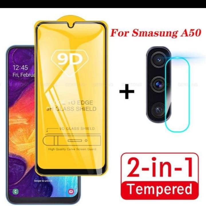 Tempered Glass Full Screen 9D Samsung A50 A50S A30S + Tg Lensa Camera 2in1