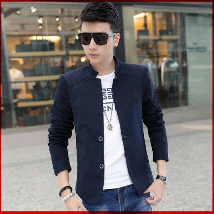 Blazer Jas Jaket Pria Cowok Elegan Korea Keren Casual Hitam Navy Jac