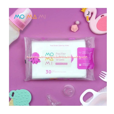 Momami Pacifier Wipes 30lembar Tisu Basah Untuk Membersihkan Mainan Bayi Teether Gigitan Botol Susu Pacifier Alat Pumping Pompa Asi Wet Tissue Mommami Pink Tissue