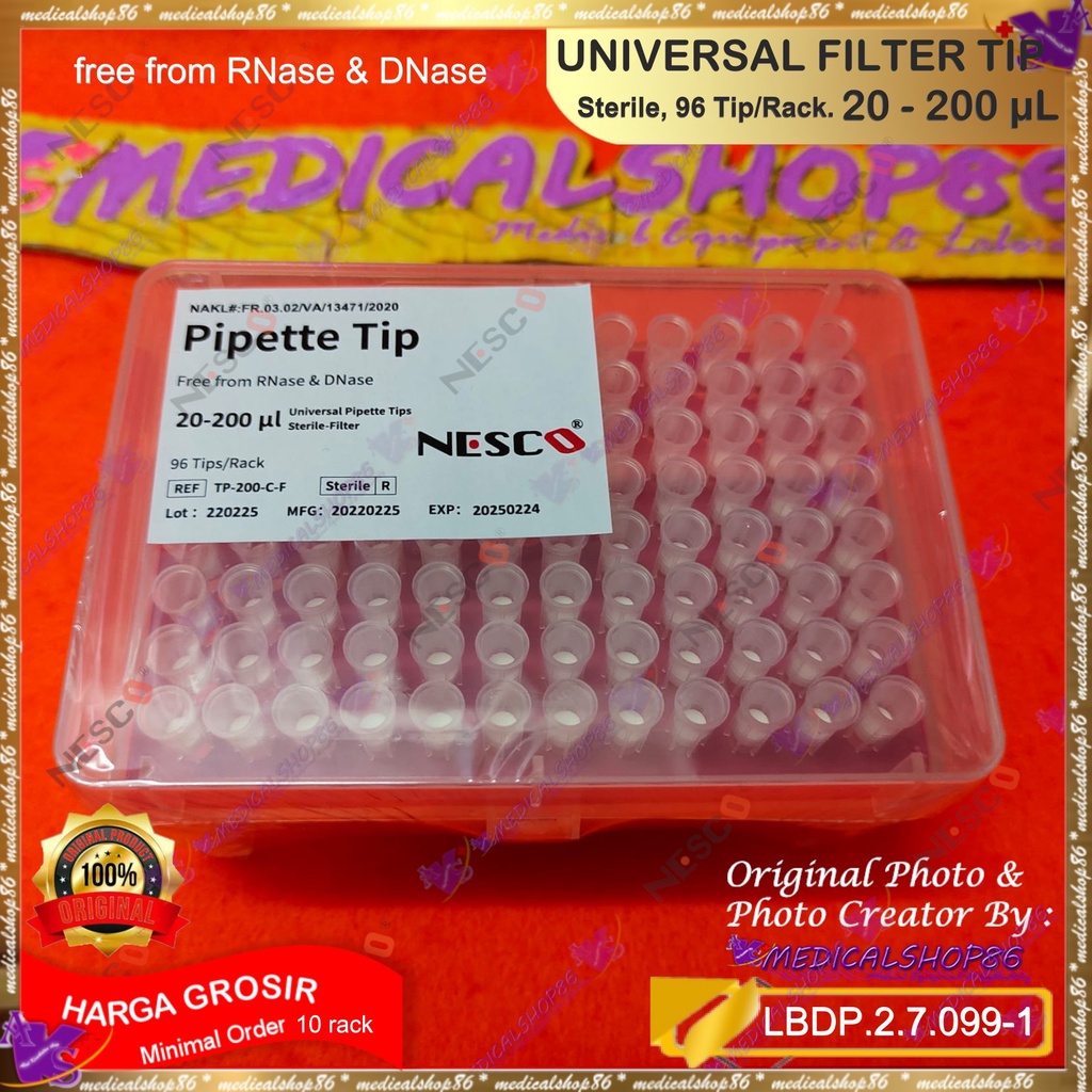 Universal FILTER TIP STERILE in Rack, Neutral, 20-200ul. NESCO