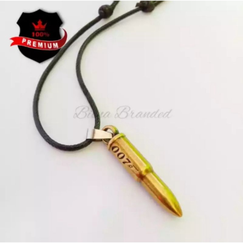 Kalung Pria Keren Tali Korea Asli Bandul Pluru Titanium Gold