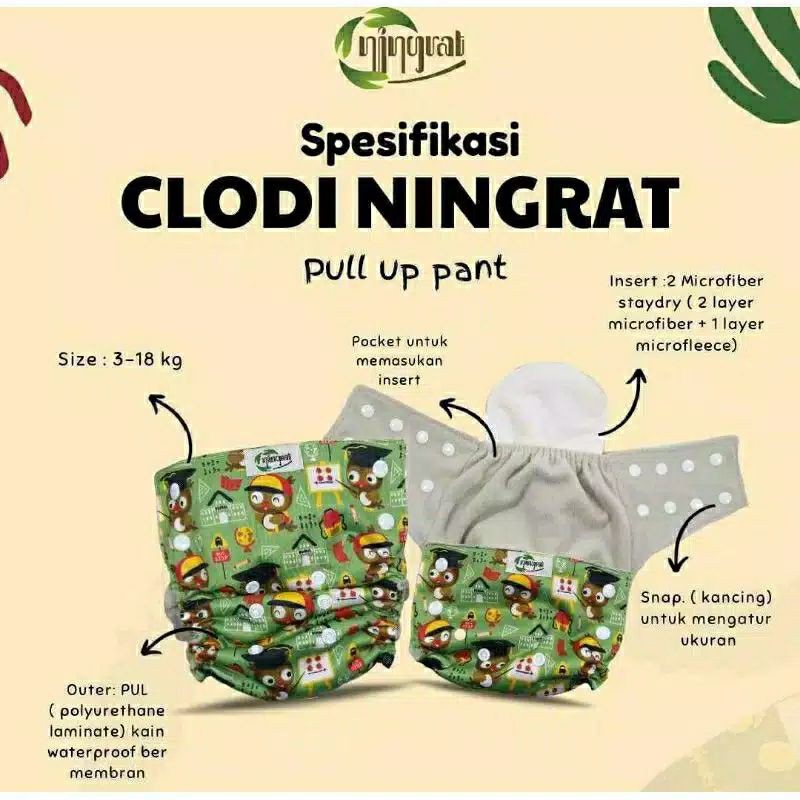 Clodi Ningrat Pull Up pant 3 - 17kg Popok Kain Popok Cuci Ulang Bayi Anak Insert terpisah Diaper Pempers kain