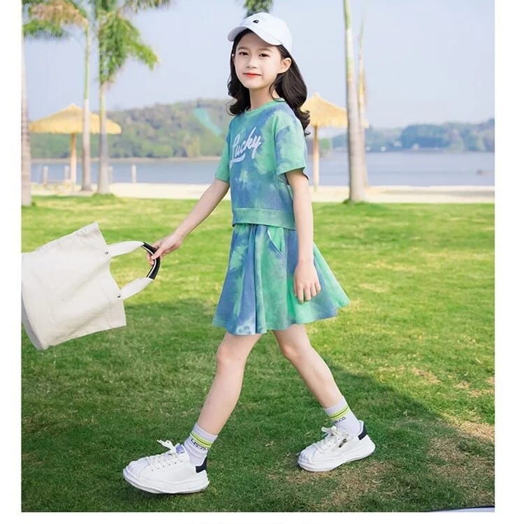 LUCKY SET BAJU SETELAN ANAK REMAJA CEWEK FASHION SPORT CASUAL TIE DYE ALA KOREA SPORTY GOLF