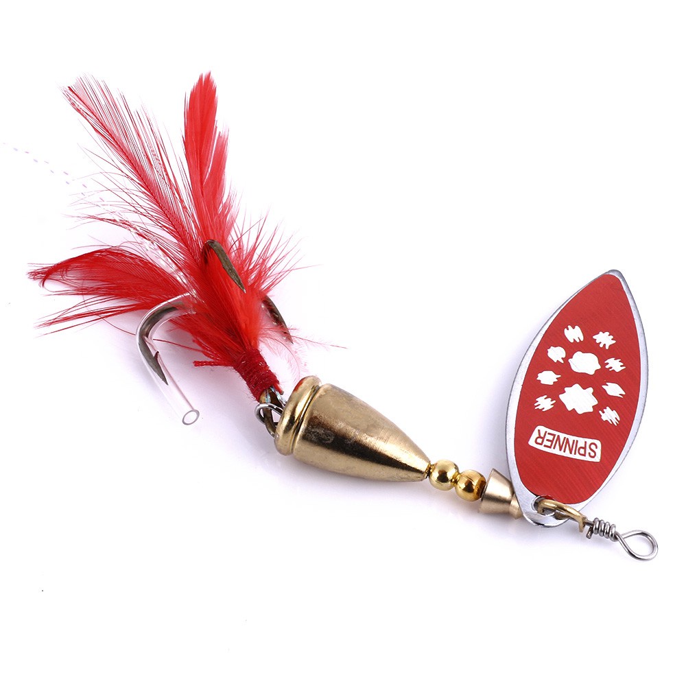 Hengjia 1Pc 10G Umpan Pancing Spoon Bahan Metal Dengan Bulu Ikan Fishing Lure Sequin Bass Bait