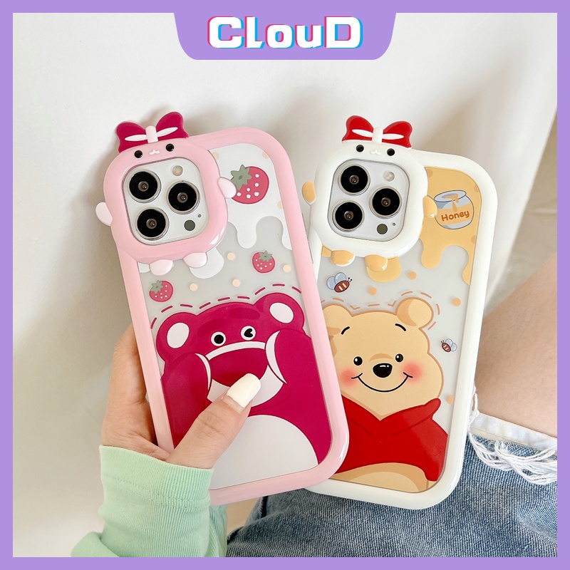 Kartun Lucu Winnie the Pooh Strawberry Bear Busur Lembut Monster Lens Case OPPO A17 A95 A3s A5s A57 A1k A15 A12 A15S A55 A54 A16K A16 A9 A5 A16E A92 A96 A76 A16s A31 A35 Reno 7Z 6