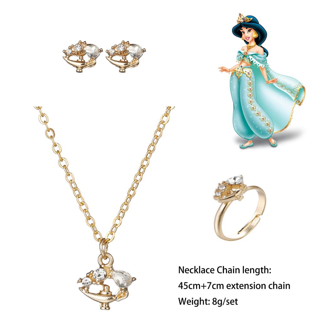 3pcs / Set Cincin Model Terbuka Desain Mahkota Princess Disney Hias Batu Hao Adjustable Untuk Wanita