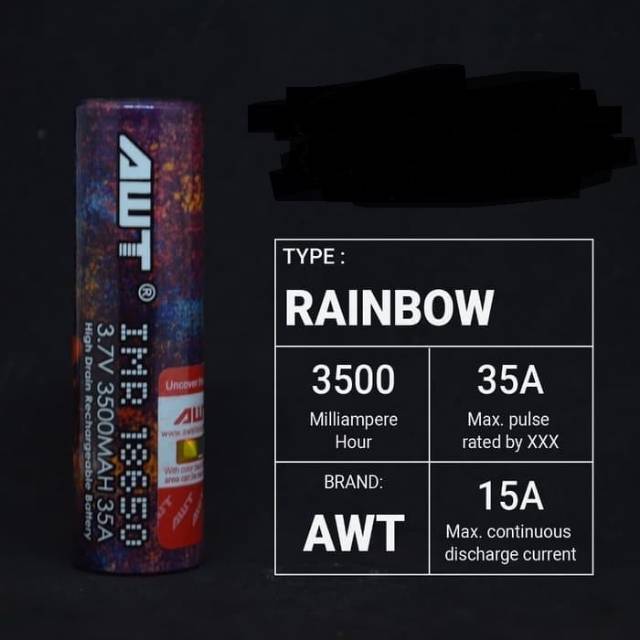 BATERAI AWT RAINBOW IMR 18650 Batre rainbow