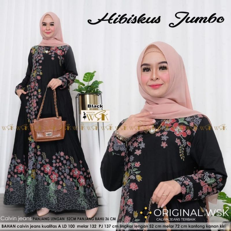 hibiskus maxy jumbo calvin jeans gamis motif bunga cantik gamis terbaru
