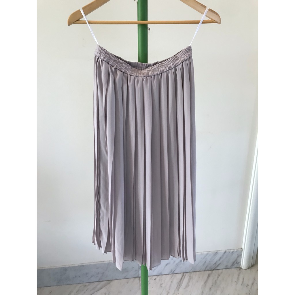 Uniqlo Purple Pastel Pleats Midi Skirt Ungu