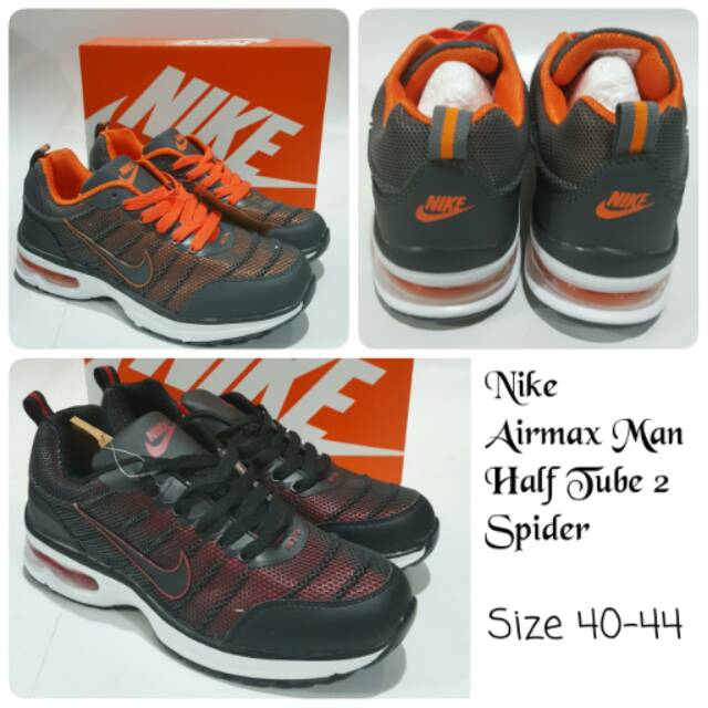 Sepatu Nike Airmax Man Half Tube 2 Spider Setengah Tabung Cowok Hitam