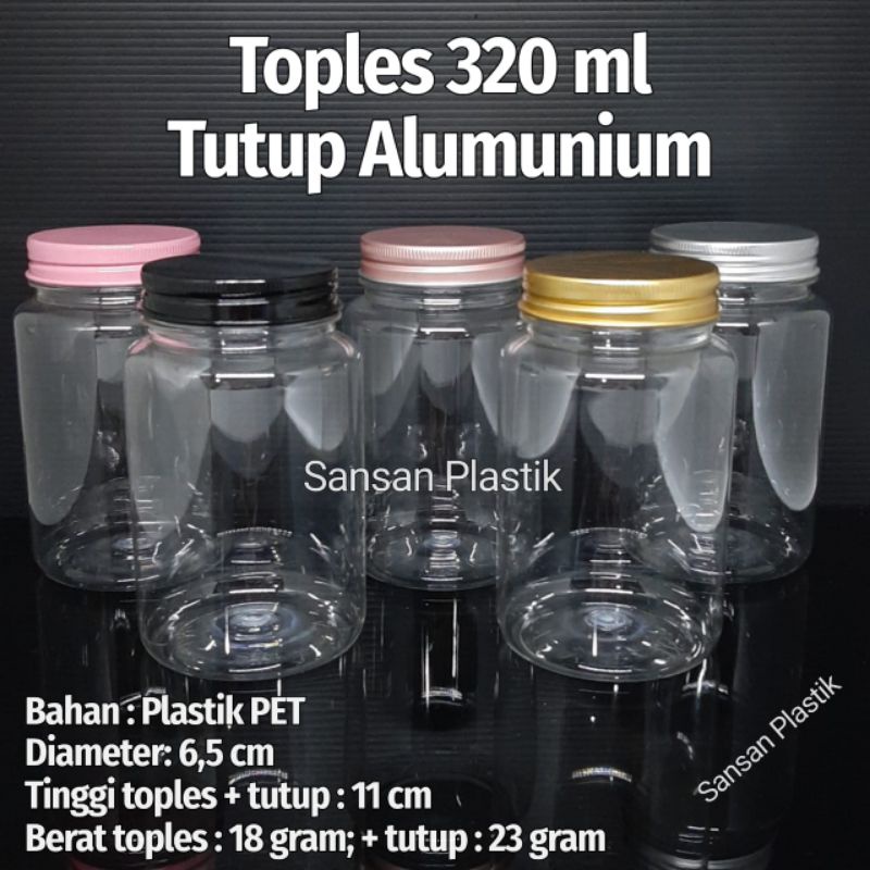 Toples plastik tutup alumunium 320 ml / toples 320 ml tutup alumunium